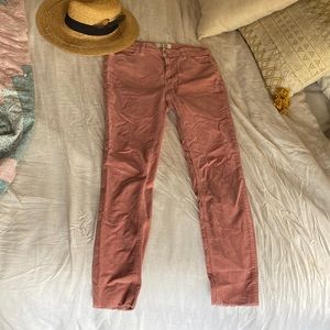 Free people sz 28, raw hem, pink corduroy pants straight leg, fitted